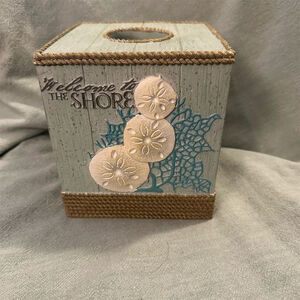 Avanti Linens Beachcomber Tissue Box Cover Beige Coastal Bathroom Decor